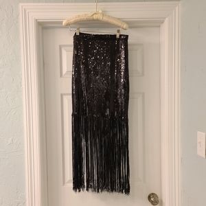 CHRYSANTHEMUM WOMEN'S BLACK FRINGE SEQUIN SKIRT